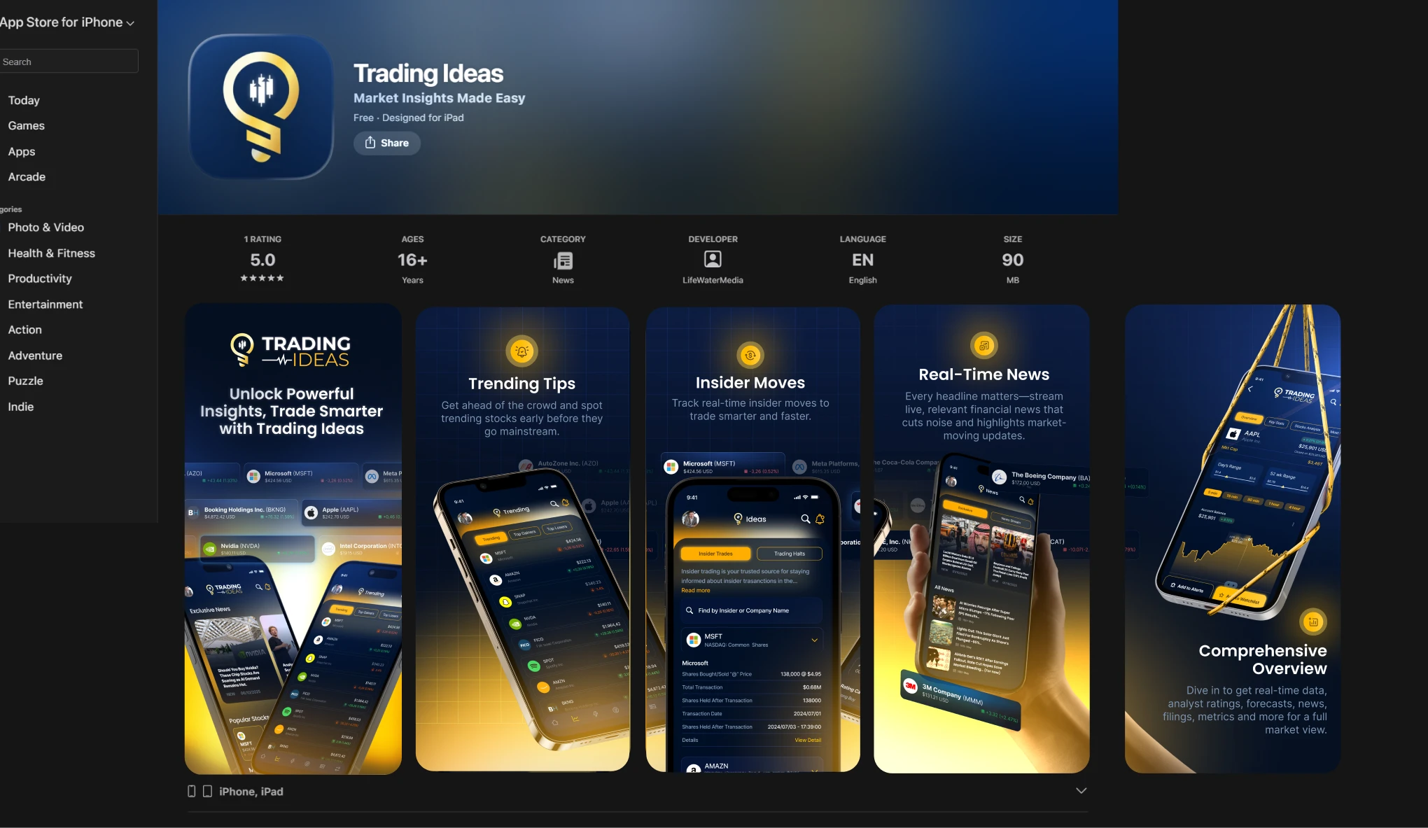 The Trading Ideas page on the App Store